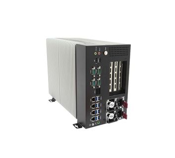 Fanless Box PC, Intel Core i5-14500T (14 Cores, 24M Cache, up to 4.8 GHz) 8GB DDR5 5600 SO-DIMM, 4x U-DIMM DDR 5 slot, up to 128GB (32GB per slot), 1 x M.2 2280 slot, 4 x COM, 4 x RJ45 2.5G LAN, 8 x USB 3.2, 1x DP, 1 x HDMI, 1 x Line out, 1 x Mic-in, 1 x M.2 3042/3052 B key for 4G/5G, 2 x CRPS 550W, Steel Chassis with Aluminum Heatsink *With Wall Mount Kit