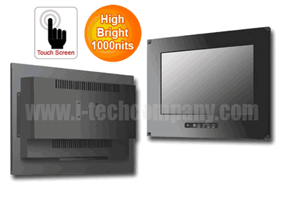 Flush Mount (OSD front) 12" Wide LCD monitor, 1280 x 800, LED 1000 nits, VGA input with Projective Capacitive Touch (1-2mm) USB Controller (Model: EFMFW1210HB2-PCT)