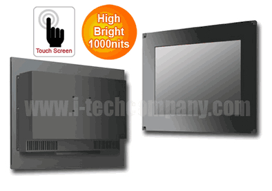 Front IP65 Flush Mount 12.1" LCD monitor, 800 x 600, LED 1000 nits, VGA inputwith Projective Capacitive Touch (1-2mm) USB Controller (Model: EFM1210HB2-IP-PCT)