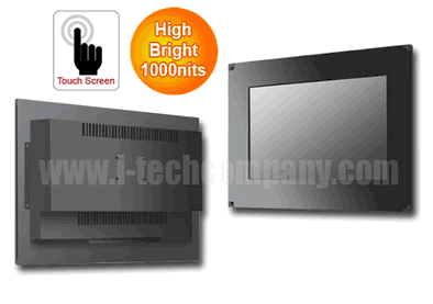Front IP65 Flush Mount 12" Wide LCD monitor, 1280 x 800, LED 1000 nits, VGA inputwith Projective Capacitive Touch (1-2mm) USB Controller (Model: EFMW1200HB2-IP-PCT)