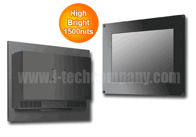 Front IP65 Flush Mount 15" LCD monitor, 1024 x 768, LED 1500 nits, VGA input (Model: EFM1500HB3-IP)
