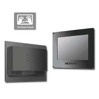 Front IP65/NEMA4 Flush Mount (OSD front) 10.4" LCD monitor, 1024 x 768, LED 1000 nits, VGA input with 10 points Projective Capacitive Touch (1-2mm) USB Controller (Model: EFMF1040AHB2-IP-PCT10)