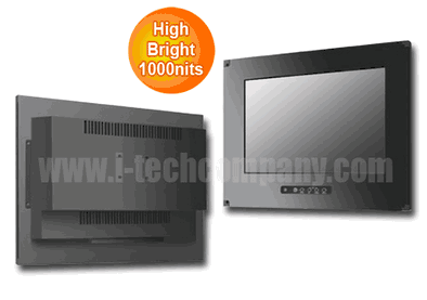 Front IP65/NEMA4 Flush Mount (OSD front) 12" Wide LCD monitor, 1280 x 800, LED 1000 nits, VGA input (Model: EFMFW1210HB2-IP)
