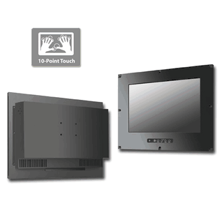Front IP65/NEMA4 Flush Mount (OSD front) 17.3" Wide LCD monitor, 1920 x 1080, LED 300 nits, VGA input with 10 points Projective Capacitive Touch (1-2mm) USB Controller (Model: EFMFW1730-IP-PCT10)