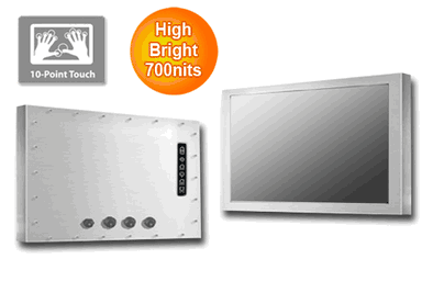 Full IP66/NEMA4X Stainless Steel Chassis Mount 17.3" Wide LCD monitor, 1920 x 1080, LED 700 nits, VGA input with 10 points Projective Capacitive Touch (1-2mm) USB Controller (Model: ECH6-W1730HB-PCT10)