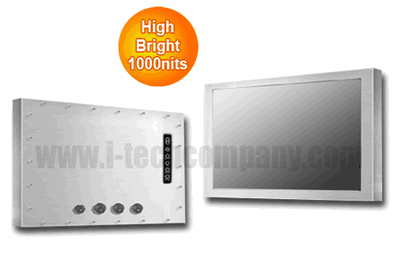 Full IP66/NEMA4X Stainless Steel Chassis Mount 22" LCD monitor, 1680 x 1050, LED 1000 nits, VGA input (Model: ECH6-W2200HB2)