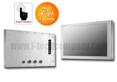 Full IP66/NEMA4X Stainless Steel Chassis Mount 27" LCD monitor, 1920 x 1080, LED 700 nits, VGA input, wide viewing angle with Projective Capacitive Touch (1-2mm) USB Controller (Model: ECH6-W2700HBWV-PCT)