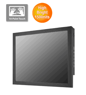 IP65 Chassis Mount 15" LCD monitor, 1024 x 768, LED 1500 nits, VGA input with 10 points Projective Capacitive Touch (1-2mm) USB Controller (Model: ECPM1500HB-PCT10)