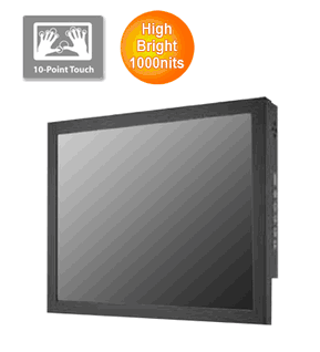 IP65 Chassis Mount 17" LCD monitor, 1280 x 1024, LED 1000 nits, VGA input, WT(-30C~80C) with 10 points Projective Capacitive Touch (1-2mm) USB Controller (Model: ECPM1700HBWT-PCT10)