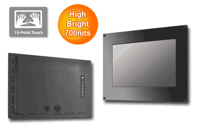 IP66 Flush Mount (OSD back) 18.5" LCD monitor, 1366 x 768, LED 700 nits, VGA input with 10 points Projective Capacitive Touch (1-2mm) USB Controller (Model: EFPM6-W1850HB-PCT10)