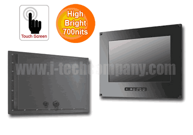 IP66 Flush Mount (OSD front) 18.5" Wide LCD monitor, 1366 x 768, LED 700 nits, VGA input with Projective Capacitive Touch (1-2mm) USB Controller (Model: EFPMF6-W1850HB-PCT)