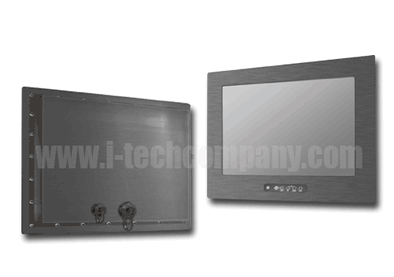 IP66 Panel Mount(OSD front), 12" Wide LCD monitor, 1280 x 800, LED 400 nits, VGA input, w/o-Speaker, w/ Ext. Adapter, IP66 cables, wide viewing angle (Model: EPMF6-W1210WV)