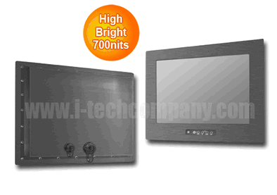 IP66 Panel Mount(OSD front), 24.1" LCD monitor, 1920 x 1200, LED 700 nits, VGA input, w/o-Speaker, w/ Ext. Adapter, IP66 cables (Model: EPMF6-W2410HB)