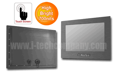 IP66 Panel Mount(OSD front), 24" LCD monitor, 1920 x 1080, LED 700 nits, VGA input, w/o-Speaker, w/ Ext. Adapter, IP66 cables, wide viewing angle with Projective Capacitive Touch (1-2mm) USB Controller (Model: EPMF6-W2400HBWV-PCT)
