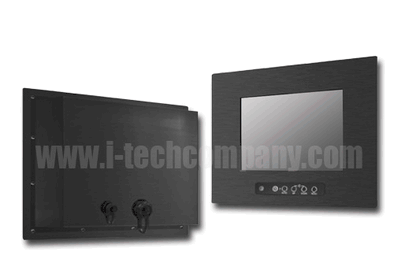 IP66 Panel Mount(OSD front), 9.7" LCD monitor, 1024 x 768, LED 350 nits, VGA input, w/o-Speaker, w/ Ext. Adapter, IP66 cables, wide viewing angle (Model: EPMF6-0970WV)