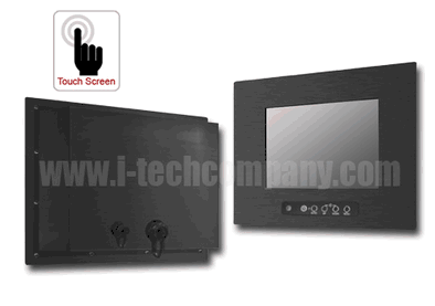 IP66 Panel Mount(OSD front), 9.7" LCD monitor, 1024 x 768, LED 350 nits, VGA input, w/o-Speaker, w/ Ext. Adapter, IP66 cables, wide viewing angle with Projective Capacitive Touch (1-2mm) USB Controller (Model: EPMF6-0970WV-PCT)