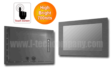 IP66 Panel Mount (OSD rear) 18.5" Wide LCD monitor, 1366 x 768, LED 700 nits, VGA input, w/o-Speaker, w/ Ext. Adapter, IP66 cables with Projective Capacitive Touch (1-2mm) USB Controller (Model: EPM6-W1850HB-PCT)