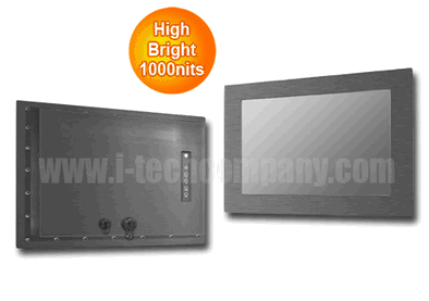 IP66 Panel Mount (OSD rear) 24" LCD monitor, 1920 x 1080, LED 1000 nits, VGA + DVI + HDMI input, w/o-Speaker, w/ Ext. Adapter, IP66 cables (Model: EPM6-W2400HB2)