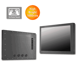 IP67 Chassis 17" LCD monitor,  1280 x 1024,  LED 1000 nits,  VGA input,  w/o Speaker, w/ Ext. Adapter,  IP67 cables,  SECC Metal w/ Powder coating with 10 points Projective Capacitive Touch (1-2mm) USB Controller (Model: ECH7-1700HB2-PCT10)