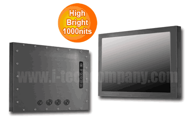 IP67 Chassis 9.7" LCD monitor,  1024 x 768,  LED 1000 nits,  VGA input,  w/o Speaker, w/  Ext. Adapter,  IP67 cables,  SECC Metal w/  Powder coating (Model: ECH7-0970HB2)
