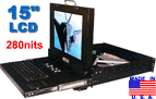 Military Grade Rackmount 2U 15" LCD 280nits Monitor w/ Keyboard & 3-Button Trackball (GMIL2-15-APV-B-P-02-0092)