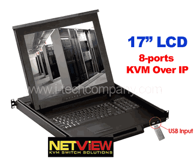 NetView:1U Rackmount LCD  17" 1280 x 1024 LCD KVM over IP remote 08-ports USB RGB KVM switch and 2 x USB 2.0 port sharing USB peripheral for computers  with  104 key notepad keyboard w/ Touchpad ( Ne ), with NB-6  22.8" Deep (Model: NVP117-IPB8e)