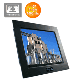 Panel Mount, 17" LCD monitor, 1280x1024, LED 1000 nits, VGA input with 10 points Projective Capacitive Touch (1-2mm) USB Controller (Model: EPM1700HB-PCT10)