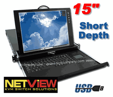 Rack LCD Keyboard Drawer: 1U 15" Dual-slide Rackmount LCD Monitor w/Touch-Pad Mouse (Combo Free PS/2 or USB) (Model: NVP1015Ue)
