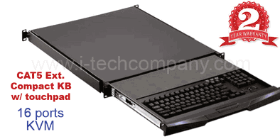 Rackmount Keyboard Drawer w/ Cat5 Extender PS/2 16-port KVM 2 consoles, Compact Keyboard w/ touchpad: Model NK-1602t