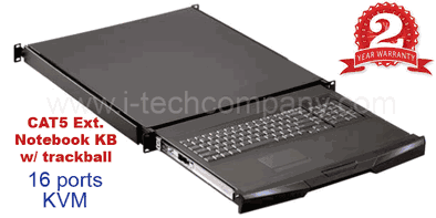 Rackmount Keyboard Drawer w/ Cat5 Extender PS/2 16-port KVM 2 consoles, notebook key w/ mini trackball: Model NK-1602b
