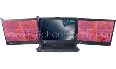 Rugged 2U Rack Mount Wide 17" Triple Screen Display 26" Deep (Model: DRP3DW17M)