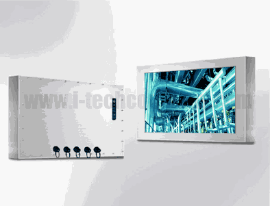 Rugged Completely Sealed Full IP66 Stainless Steel Chassis 32" Wide LCD monitor , Resolution 2560 x 1440, 350 nits, Intel Atom BayTrail, Celeron-J1900 quad cores Processor with Projective Capacitive Touch (1-2mm) USB Controller (Model: ECHW3200-SIP-BT-PCT)
