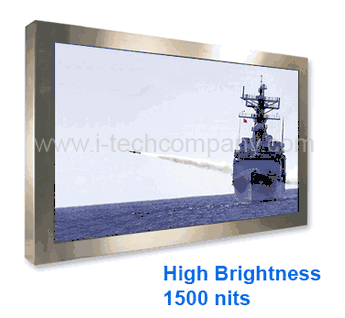 Rugged Completely Sealed IP66/NEMA4X Stainless Steel Chassis/Surface Mount, 46" LCD monitor LED backlight, 1920 x 1080, 1500 nits, with 2mm AR glass, VGA and DVI input (Model: SCHW4600HBB-SIP)