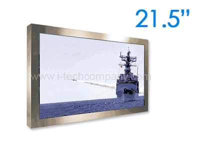 Rugged Completely Sealed IP66/NEMA4X Stainless Steel Chassis/Surface Mount Water/Dust proof 21.5" LCD monitor LED backlight, 1920 x 1080, 1000 nits, with 2mm AR glass, VGA and DVI input with Projective Capacitive Touch (1-2mm) USB Controller  (Model: SCHW2150HB-SIP-PCT)