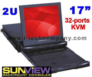 SUN Solaris Compatible Keyboard 2U Rackmount 17" LCD Keyboard Drawer with 32-port CAT5 KVM Over IP Switches (Local + Remote IP KVM) USB KVM. (Model: SNK217-CIP32)