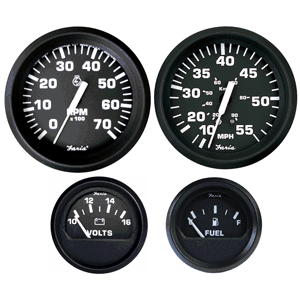Faria Euro Black Boxed Set, Outboard Motors (Speed, Tach, Fuel, Volt) KT9796