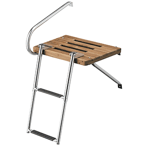 Whitecap Teak Swim Platform with 2-Step Telescoping Ladder for Boats with Outboard Motors
