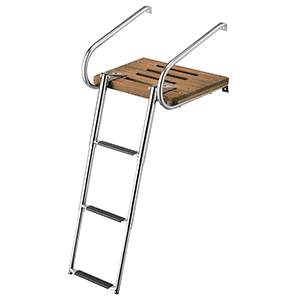 Whitecap Teak Swim Platform with 3-Step Telescoping Ladder for Boats with Inboard/Outboard Motors