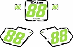 1988-1989 Kawasaki KX80 White Pre-Printed Backgrounds - Black Shock - Green Number by FactoryRide 1988-1989 Kawasaki KX80 White Pre-Printed Backgrounds - Black Shock - Green Number by FactoryRide