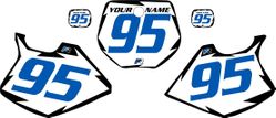 1993-1995 Yamaha YZ250 Pre-Printed White Background - Black Shock Series - Blue Number by Factory Ride 1993-1995 Yamaha YZ250 Pre-Printed White Background - Black Shock Series - Blue Number by Factory Ride