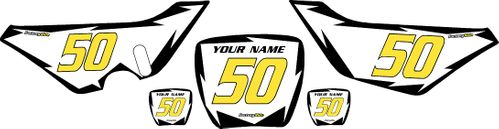 2000-2006 Suzuki JR50 Pre-Printed Backgrounds White - Black Shock - Yellow Numbers by FactoryRide
