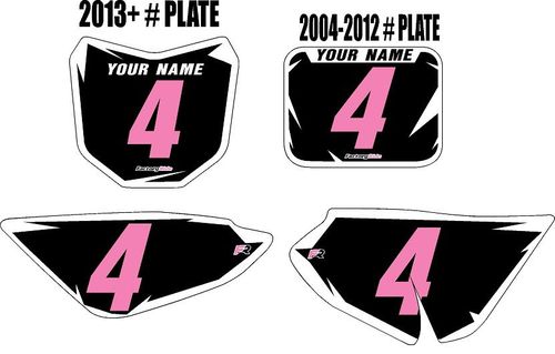2004-2026 Honda CRF50 Black Pre-Printed Backgrounds - White Shock - Pink Number by FactoryRide
