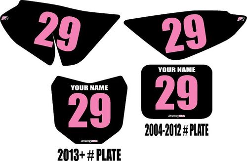 2004-2026 Honda CRF50 Black Pre-Printed Backgrounds - Pink Numbers by FactoryRide
