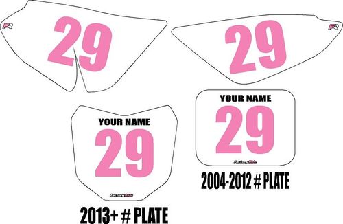 2004-2026 Honda CRF50 White Pre-Printed Backgrounds - Pink Numbers by FactoryRide
