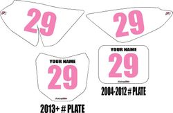 2004-2026 Honda CRF50 White Pre-Printed Backgrounds - Pink Numbers by FactoryRide 2004-2026 Honda CRF50 White Pre-Printed Backgrounds - Pink Numbers by FactoryRide