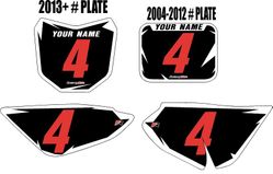 2004-2026 Honda CRF50 Pre-Printed Backgrounds Black - White Shock - Red Numbers by FactoryRide 2004-2026 Honda CRF50 Pre-Printed Backgrounds Black - White Shock - Red Numbers by FactoryRide