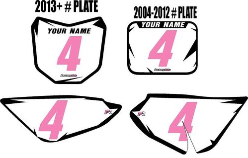 2004-2026 Honda CRF50 White Pre-Printed Backgrounds - Black Shock - Pink Number by FactoryRide