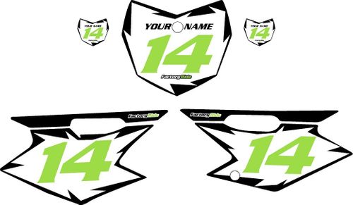 2008-2026 Kawasaki KLX 140 Custom Pre-Printed White Background - Black Shock Series - Green Number by Factory Ride