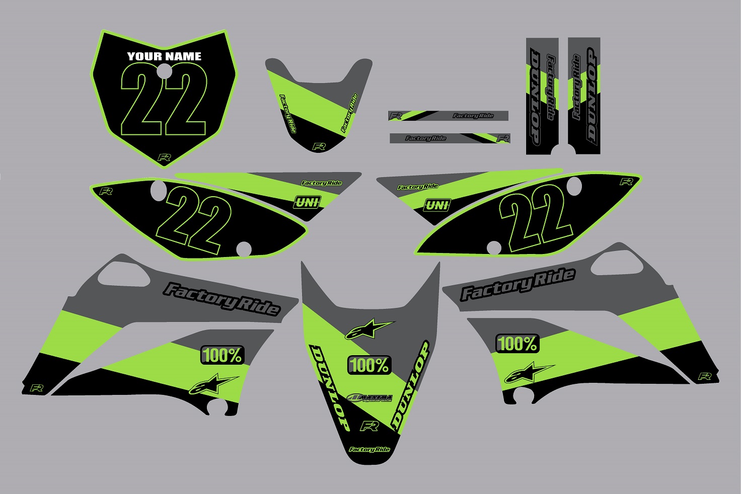 Motoxart Custom Graphic Kit For Kawasaki KLX 110 (2010-2024) – Metal Style Stickers, Made In Australia