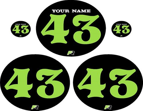 Factory Ride Vintage Oval Number Plates Black Backgrounds / Green Numbers
